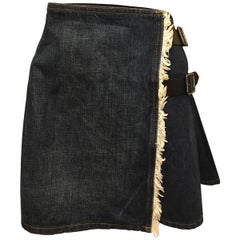 Used Burberry Denim and Leather Skirt