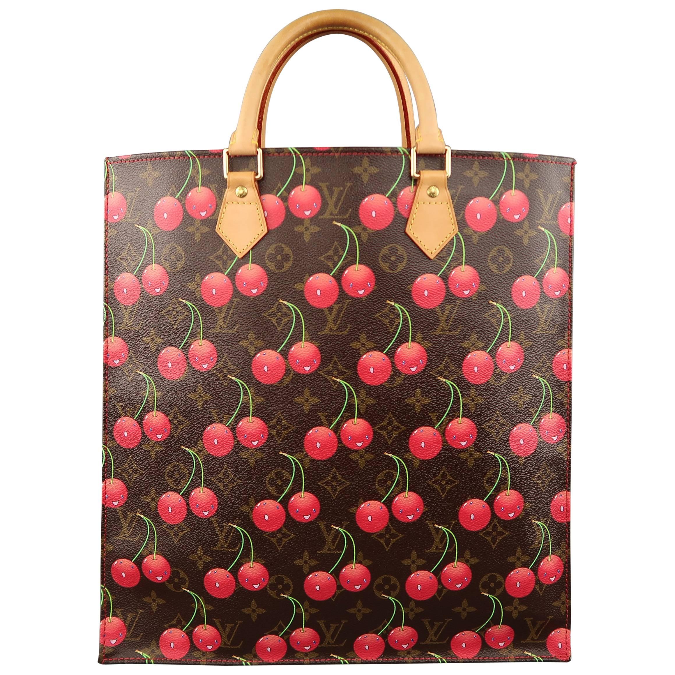 Louis Vuitton Takashi Murakami Brown Cherry Cerises Sac Plat Tote Bag 