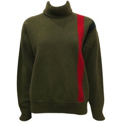 Vintage 1970s Gucci Heavy Army Green Wool Turtleneck Sweater