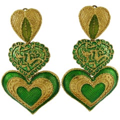 Yves Saint Laurent YSL Vintage Enamel Hearts Dangling Earrings