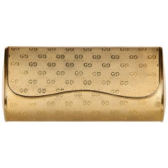 Gucci Gold Metal Logo Hard Shell Clutch Minaudière Bag,  1970s