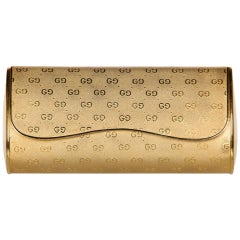 Vintage Gucci Gold Metal Logo Hard Shell Clutch Minaudière Bag,  1970s 