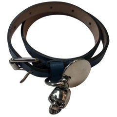 Alexander McQueen Blue Skull Leather Wrap Bracelet