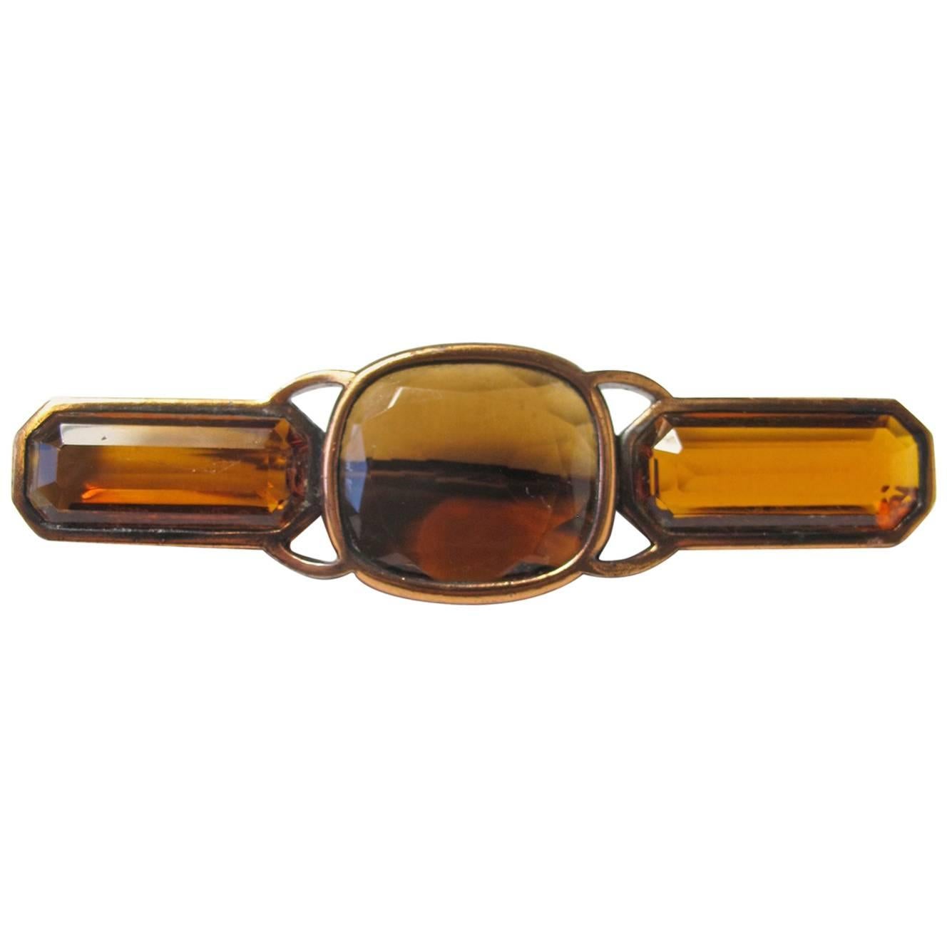Yves Saint Laurent Copper and Glass Brooch, 1980s 