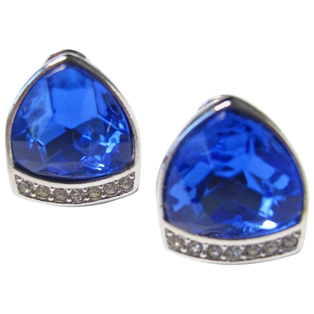 Yves Saint Laurent Blue Glass and Rhinestone Earrings, 1980s  - sale