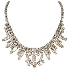Vintage 60'S Weiss Style Silver & Austrian Crystal "Diamond" Rhinestone Choker Necklace