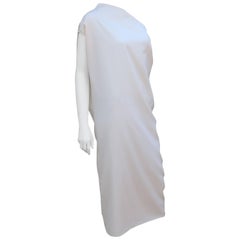Krizia Winter White Wool One Shouldered Goddess Dress