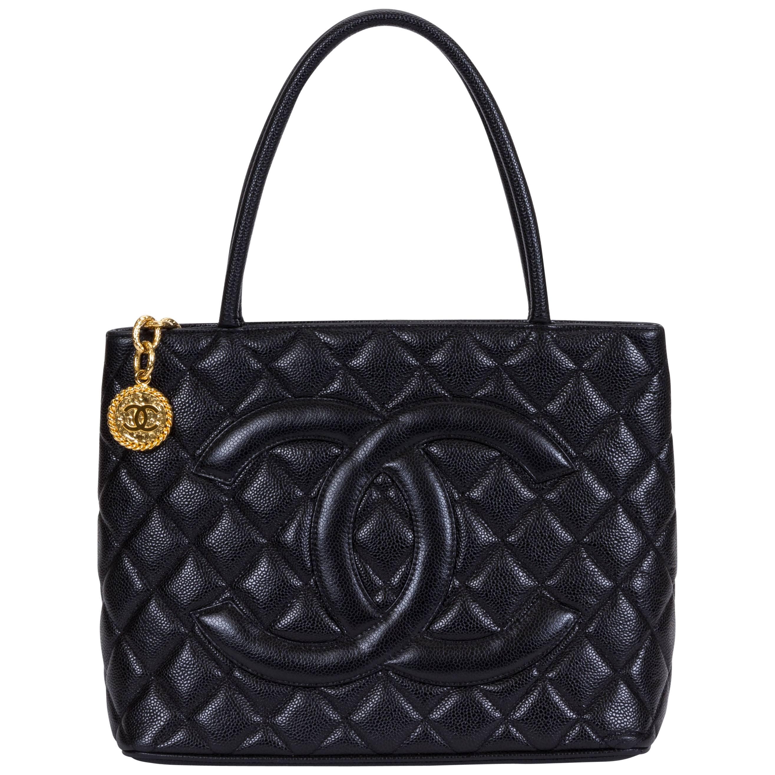Chanel Black Caviar Gold Medallion Bag