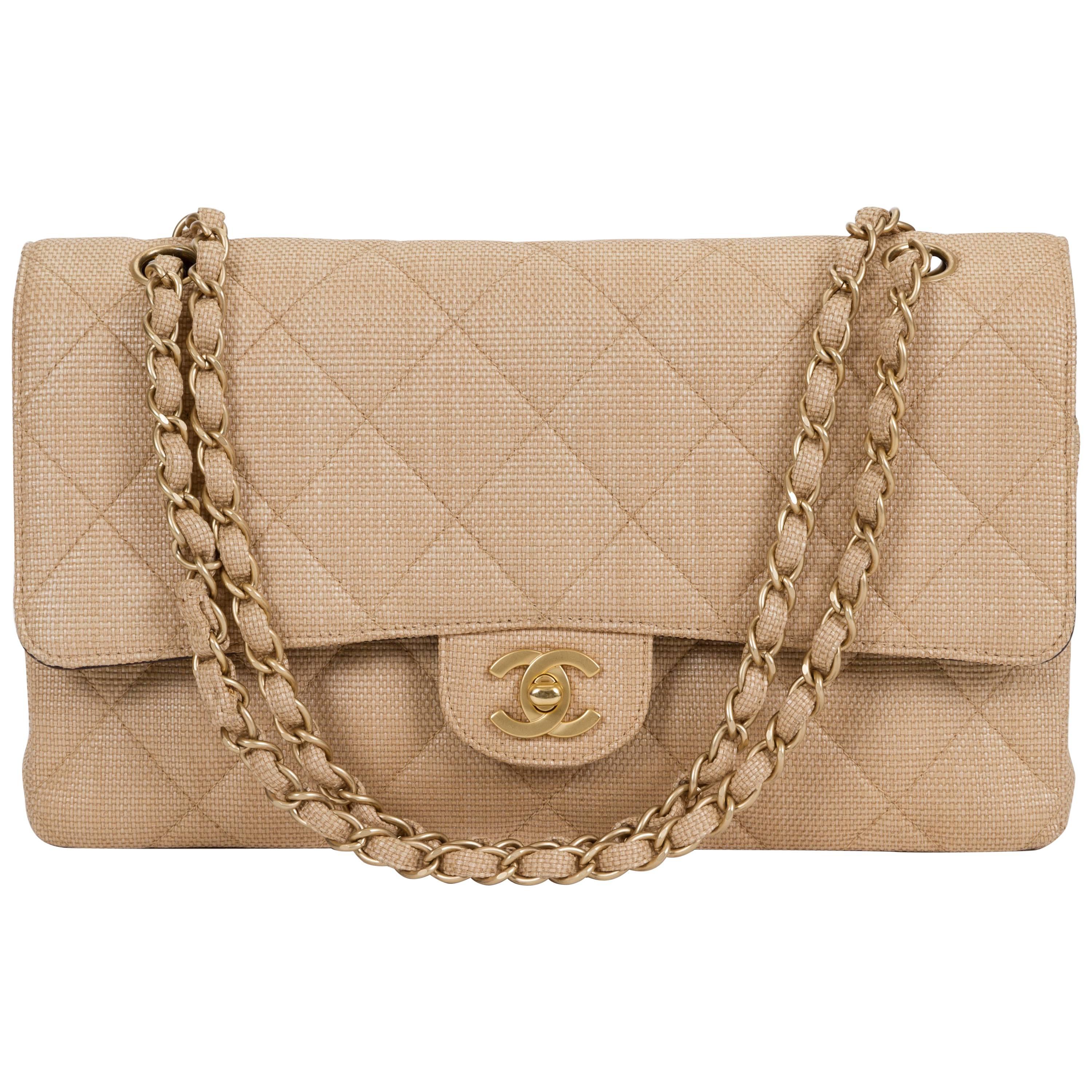 Chanel Beige Straw Classic Double Flap Bag at 1stDibs chanel straw
