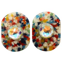 Lucite-Ohrringe mit Konfetti-Strass aus Lucite, 1980er Jahre