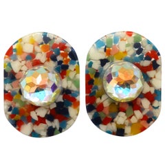 Missoni Lucite Confetti Rhinestone Earrings, 1980s 