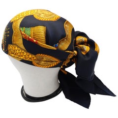 1997 Hermes Black & Gold Les Tambours Printed Scarf