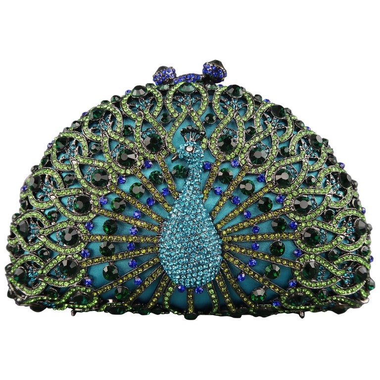 LUXMOB Turquoise Rhinestone Peacock Evening Clutch Handbag at 1stDibs