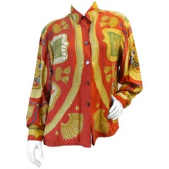 1980s Hermes Poste et Cavalerie Printed Silk Shirt 