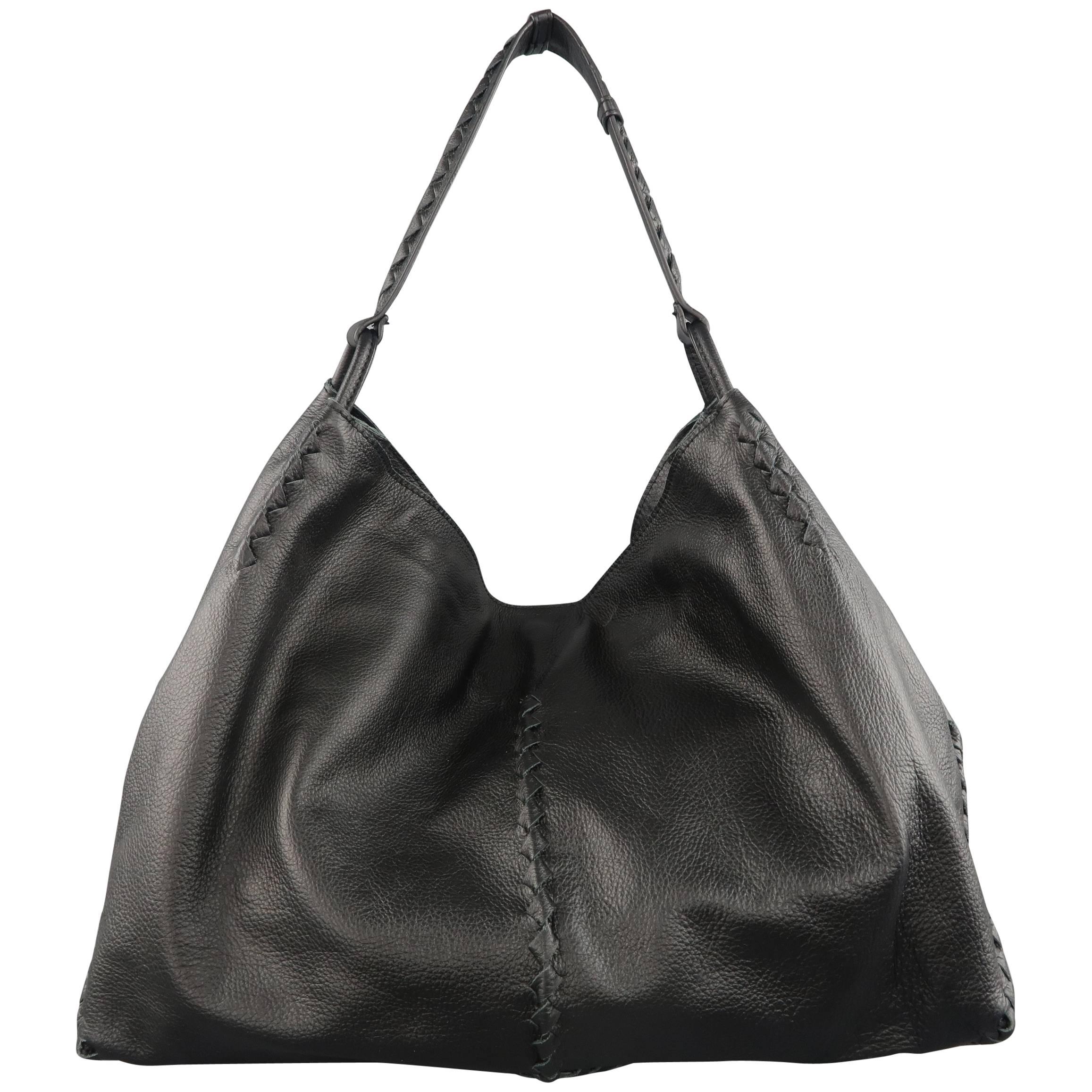 BOTTEGA VENETA Handbag Black Deer Skin Leather Intrecciato Hobo Bag Retail $2050