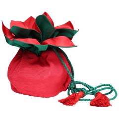 Yves Saint Laurent small red and green satin purse-shaped evening bag
