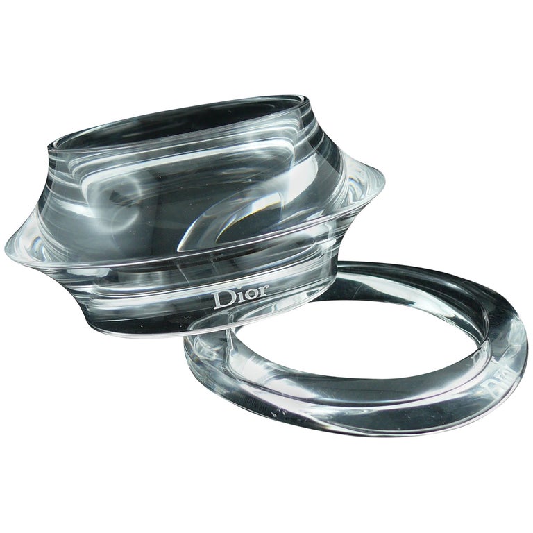 Christian Dior Clear Lucite Cuff and Bangle Bracelets Set For Sale