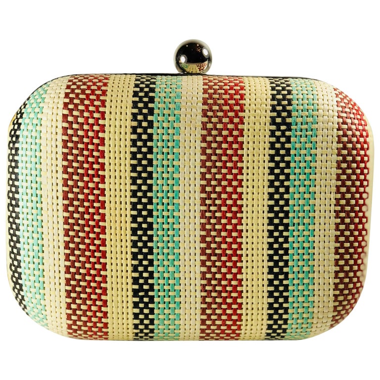 Lilith Striped Woven Clutch with Long Silver Chain Strap at 1stDibs