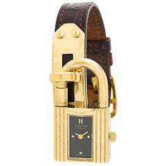 Hermès Bordeaux Crocodile Leather "Kelly" Watch, 1990s