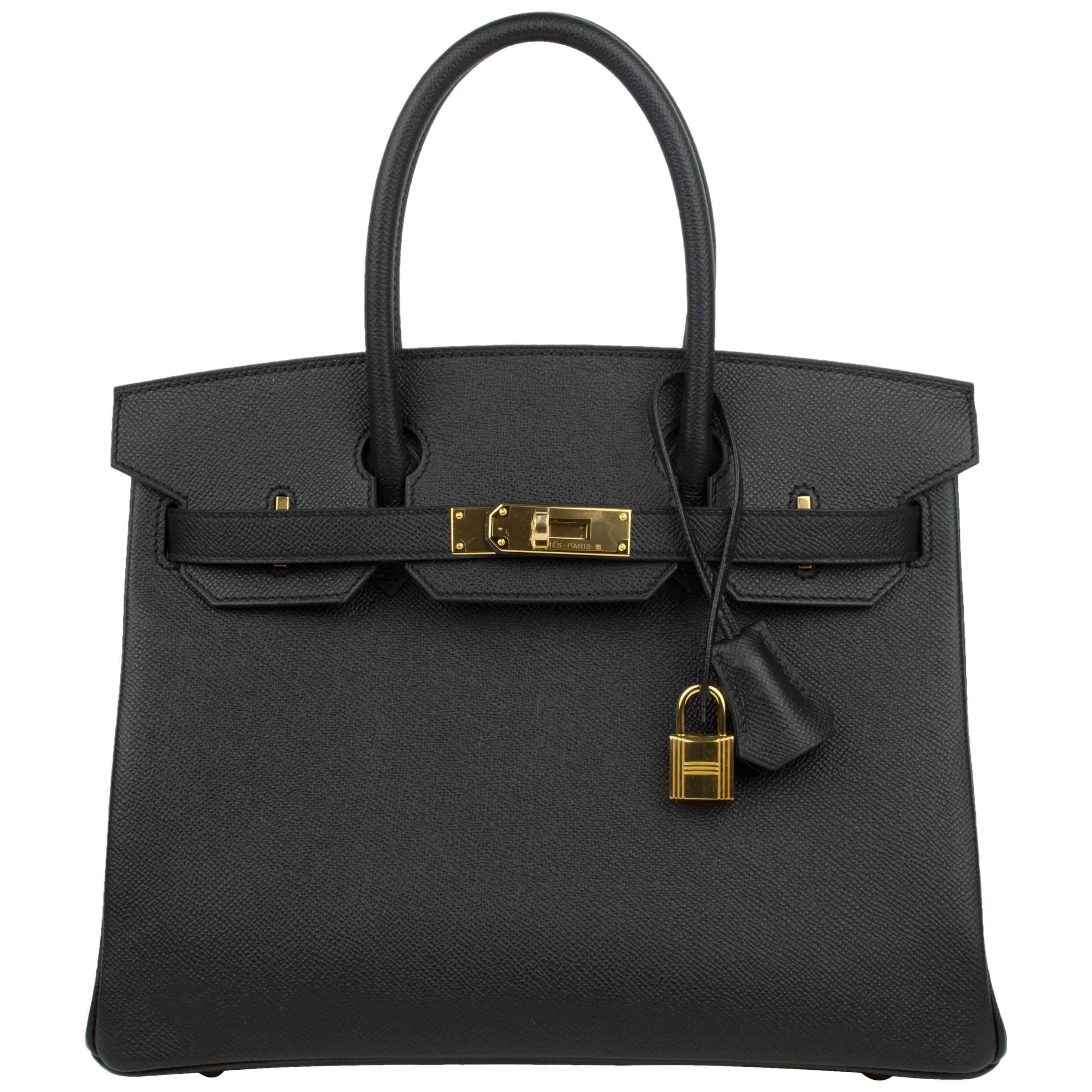 Hermes Birkin 30 Black Noir Epsom Gold Hardware GHW Stamp For Sale at