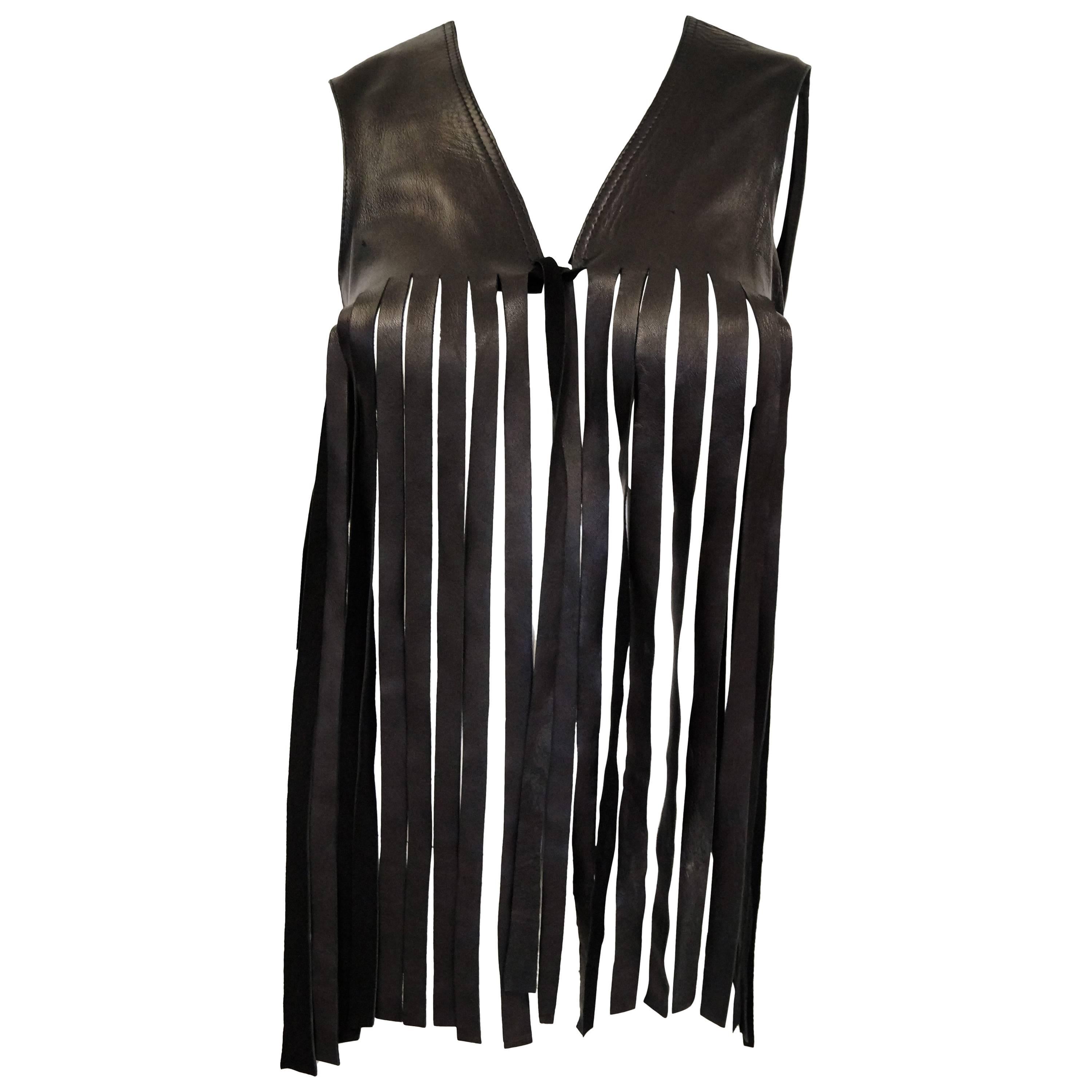 1970’s French Black leather Fringe Vest Made for Neiman Marcus