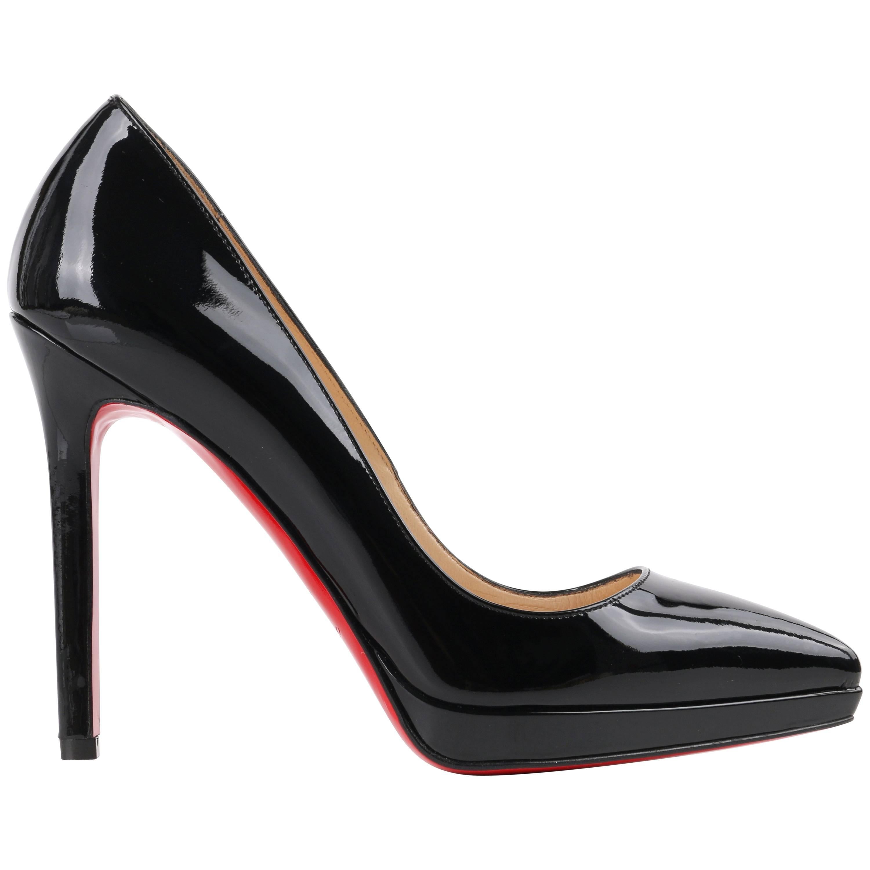 CHRISTIAN LOUBOUTIN "Pigalle Plato 120mm" Black Patent Leather Pointed Toe Pumps at 1stDibs | pigalle plato pointy toe platform pump, pigalle plato patent calf, plato louboutin