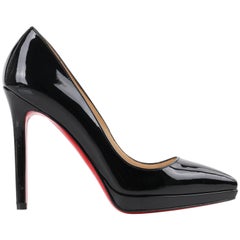 CHRISTIAN LOUBOUTIN "Pigalle Plato 120mm" Black Patent Leather Pointed Toe Pumps