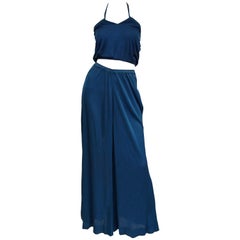 Vintage Holly's Harp Royal Blue Stretch Knit Ensemble, 1970s