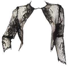 1980s Valentino Black Italian Lace Crop Cardigan