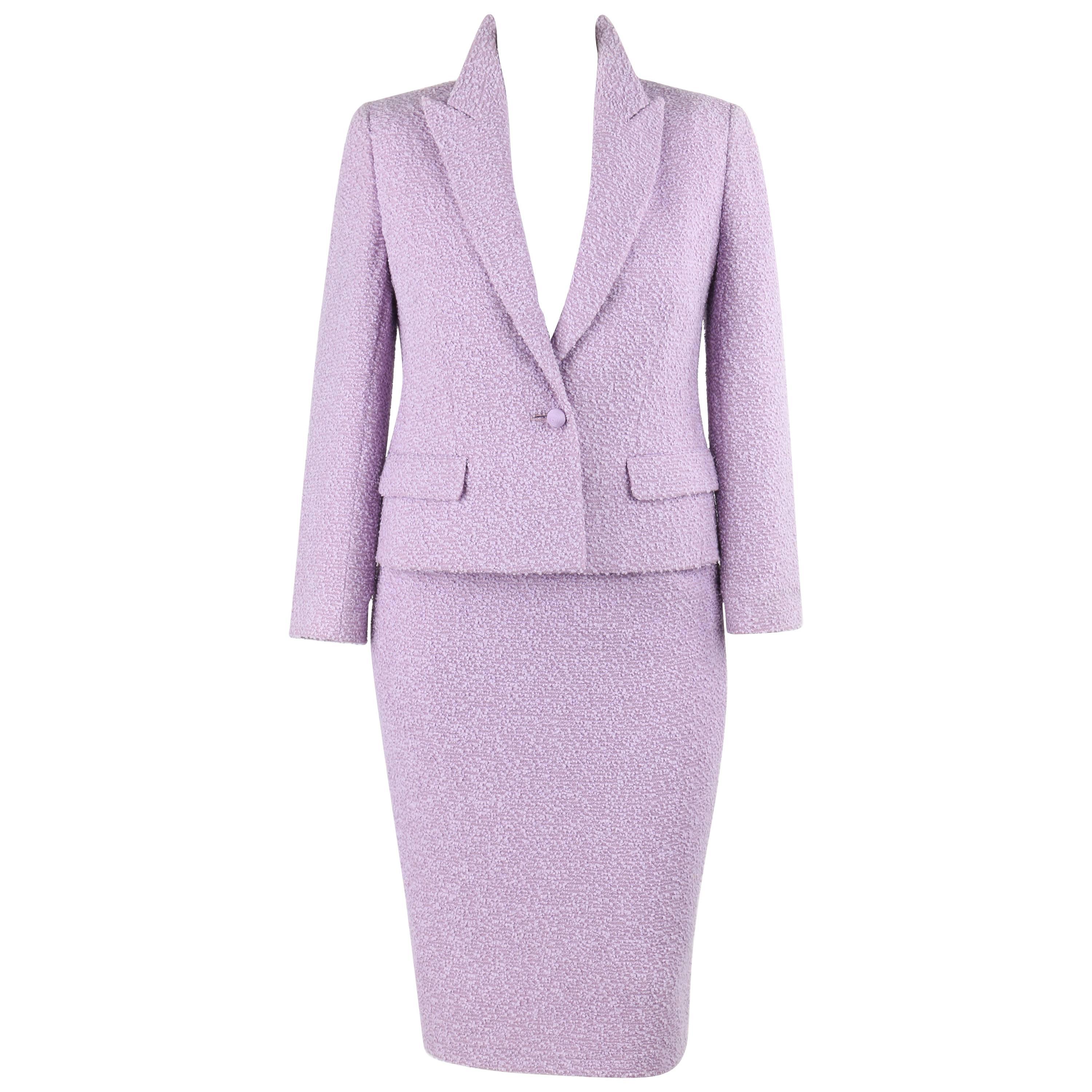 VALENTINO Miss V c.1990's 2 Piece Lavender Boucle Wool Blazer Skirt Suit Set