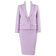 VALENTINO Miss V c.1990's 2 Piece Lavender Boucle Wool Blazer Skirt Suit Set