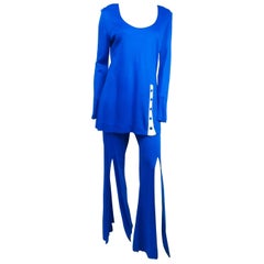 Vintage Electric Blue Tunic Top & Flare Pants Disco Set, 1970s 