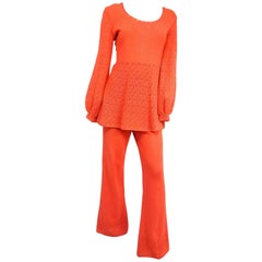 Orange Crochet Two Piece Set, 1970s 