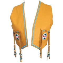 Vintage Handmade Hippie Leather Vest with Glass Beads, 1960s 