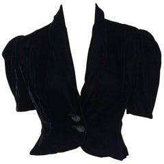 Black Velvet Puff Sleeve Jacket, 1940s 