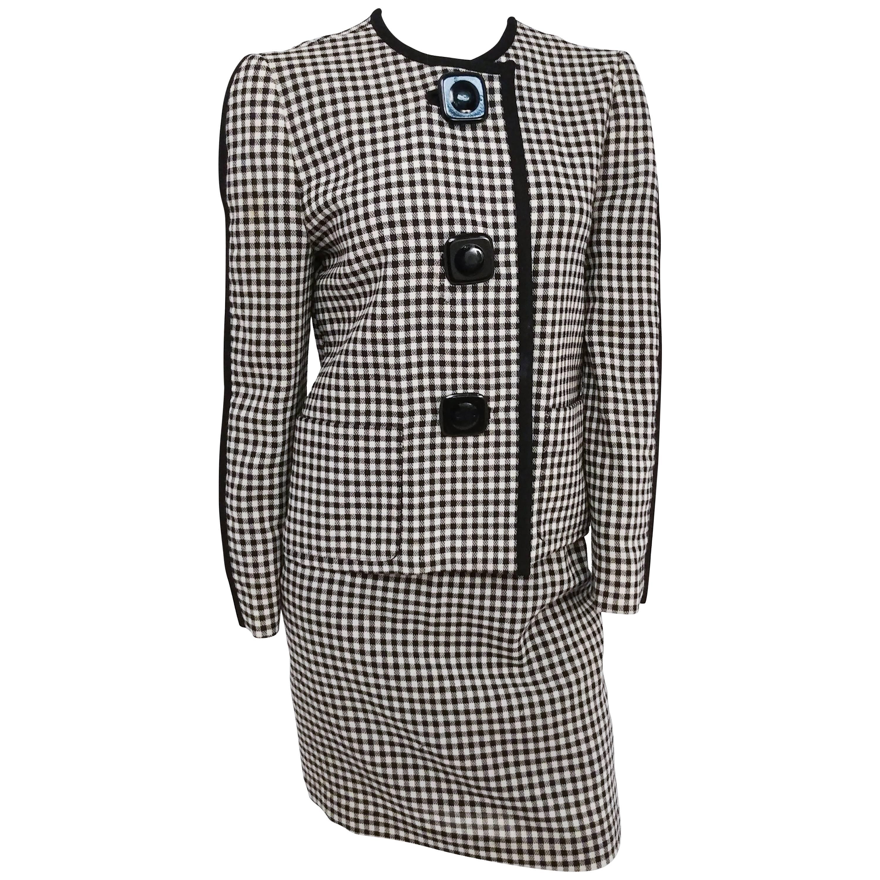 Black and White Gingham Mod Skirt Suit, 1960s 