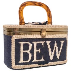 JR Florida Lucite Embroidered Monogram Box Handbag, 1950s 