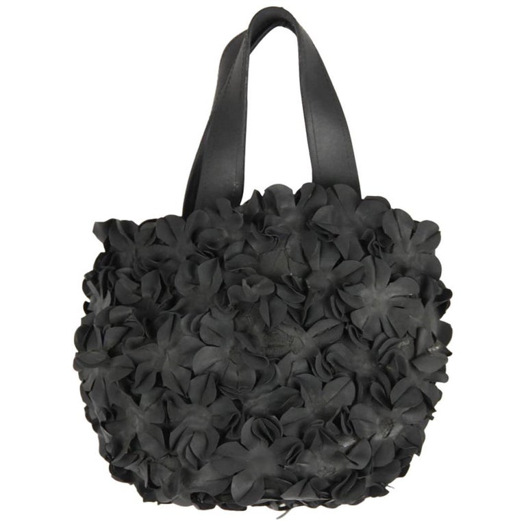 COMME DES GARCONS Black Rubber FLOWERS Applique TOTE BAG For Sale 