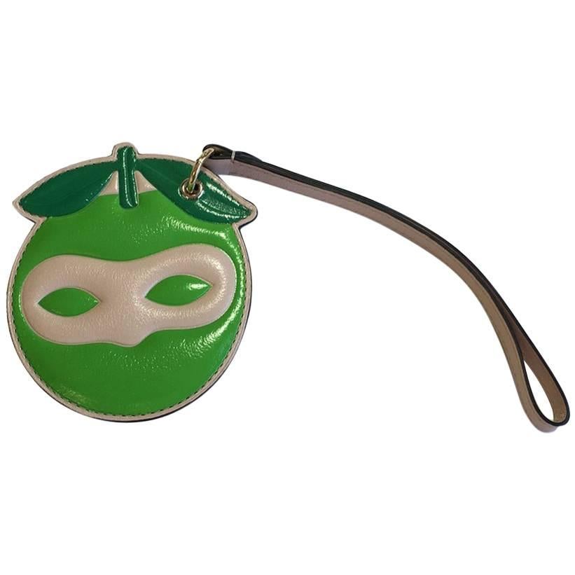 DELVAUX Masked Keyholder in Green and Pink Calskin Leather For Sale