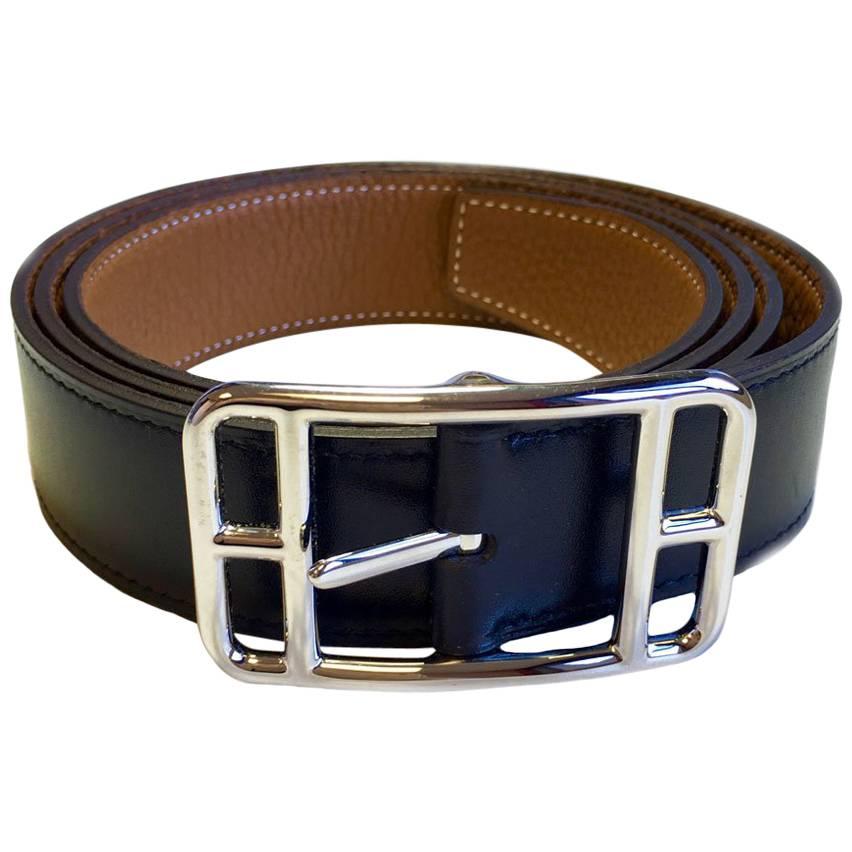 HERMES Reversible Belt in Black Box and Gold Taurillon Clémence Leather