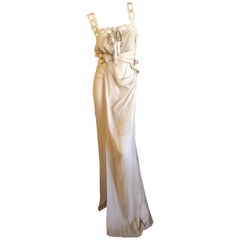 Christian Dior by John Galliano Silk Chiffon Evening Dress Leather Straps, 2010