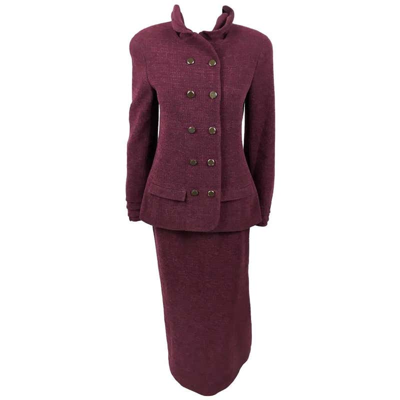 Chanel Burgundy Wool Bouclé Skirt Suit, 1998 For Sale at 1stDibs