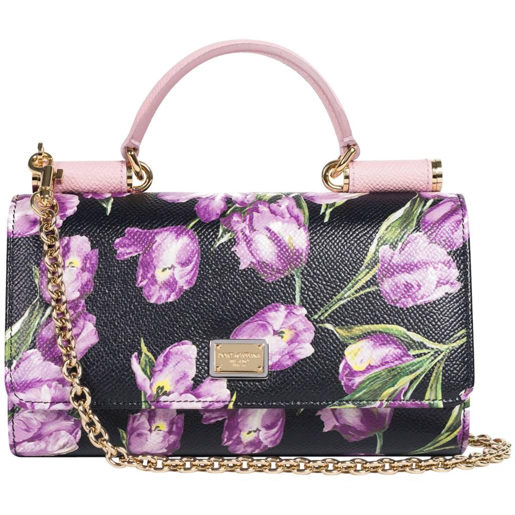 Dolce&Gabbana Women's Black Floral Small Wallet Phone Shoulder Bag