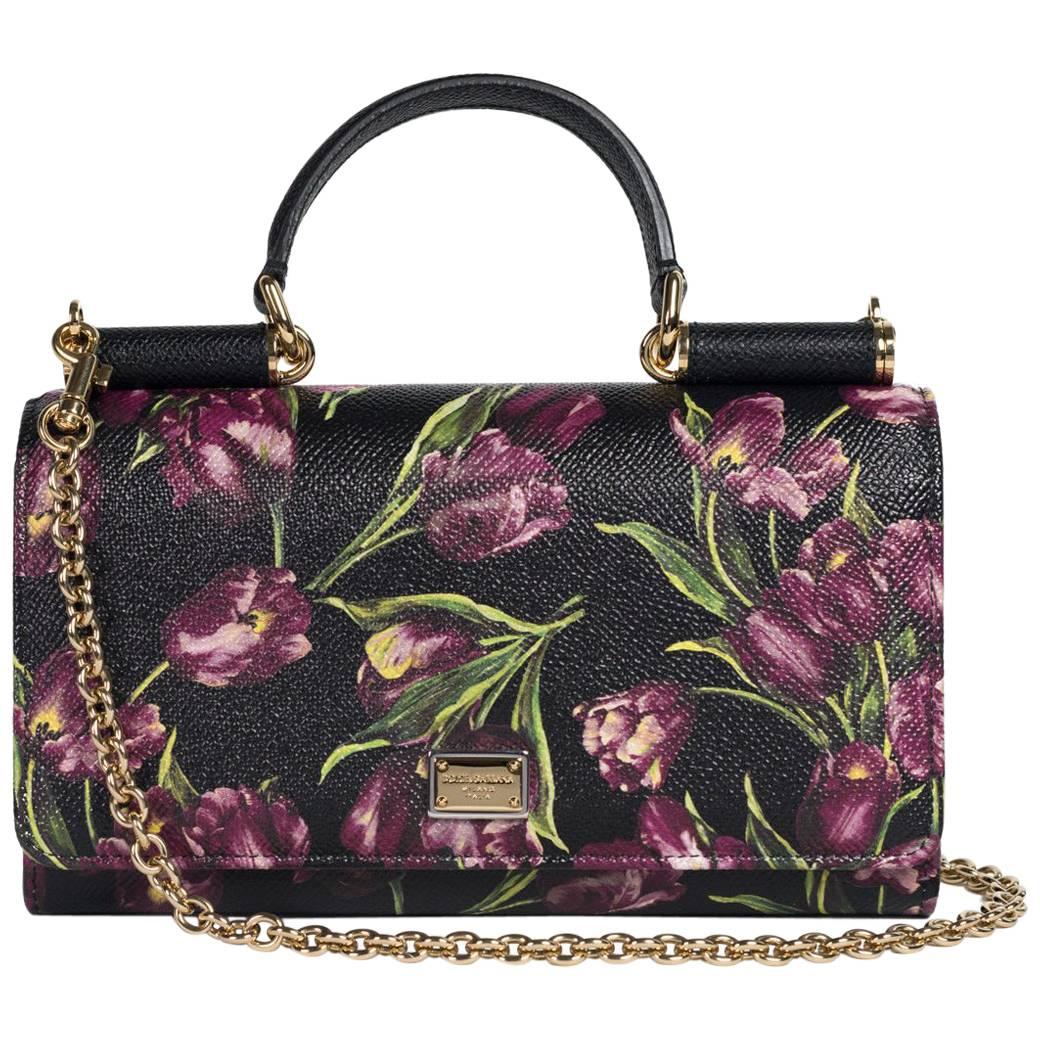 Dolce&Gabbana Women's Black Floral Small Von Wallet Shoulder Bag