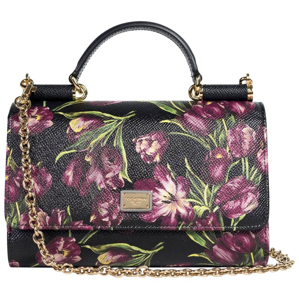 Dolce&Gabbana Women's Black Floral Mini Von Wallet Shoulder Bag