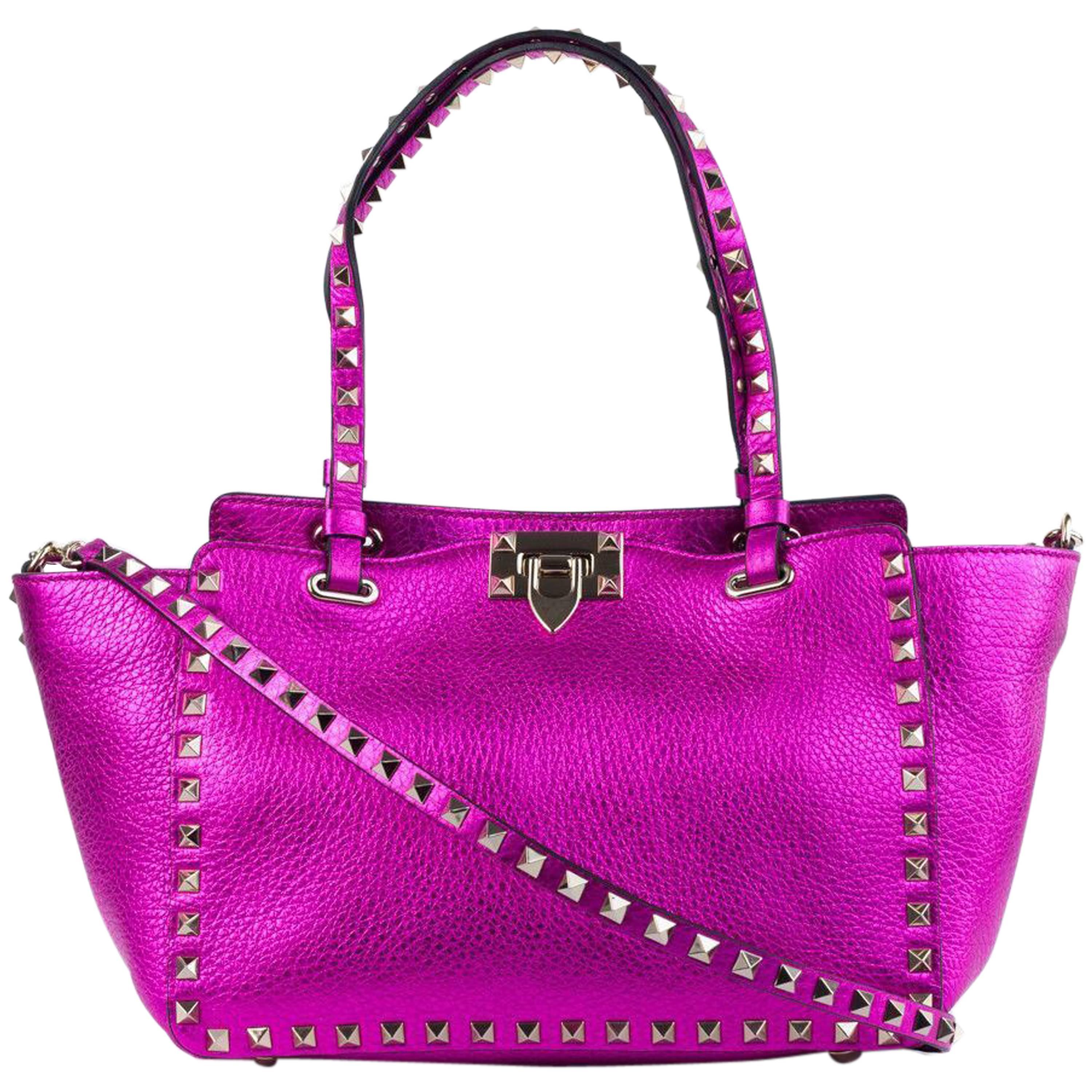 Valentino Women's Small Metallic Pink Rockstud Tote Bag