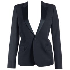 Saint Laurent Womens Black One Button Wool Tuxedo Jacket