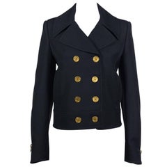 Alexander McQueen Womens Black Wool Silk Blend Peacoat