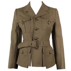 Maison Margiela Green Wool Silk Lined Belted Military Blazer