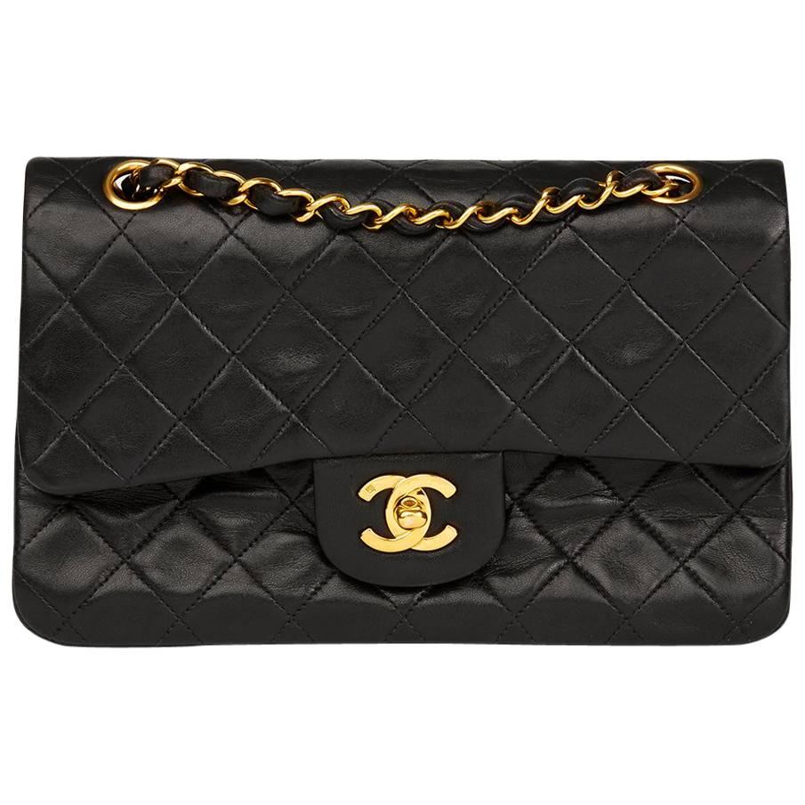 Chanel Black Quilted Lambskin Vintage Leather Classic Double Flap Bag 
